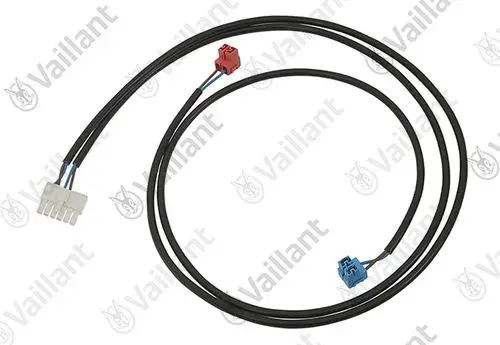 Vaillant Kabelbaum mit zwei Steckern in den Farben Weiß und Blau, verbunden durch schwarze Kabel, zur Verwendung in Geräten wie dem VNC 28+1.